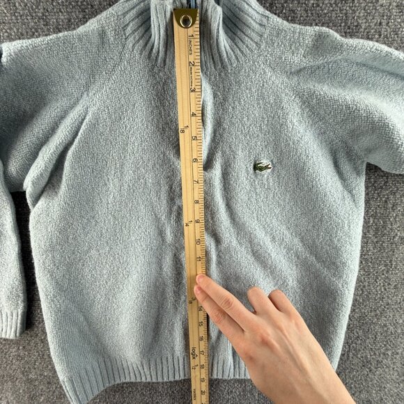 Lacoste Men Sweater Pullover 1/4 Zip Light Blue Knit Pure Wool Croc Logo Adult - Picture 7 of 14